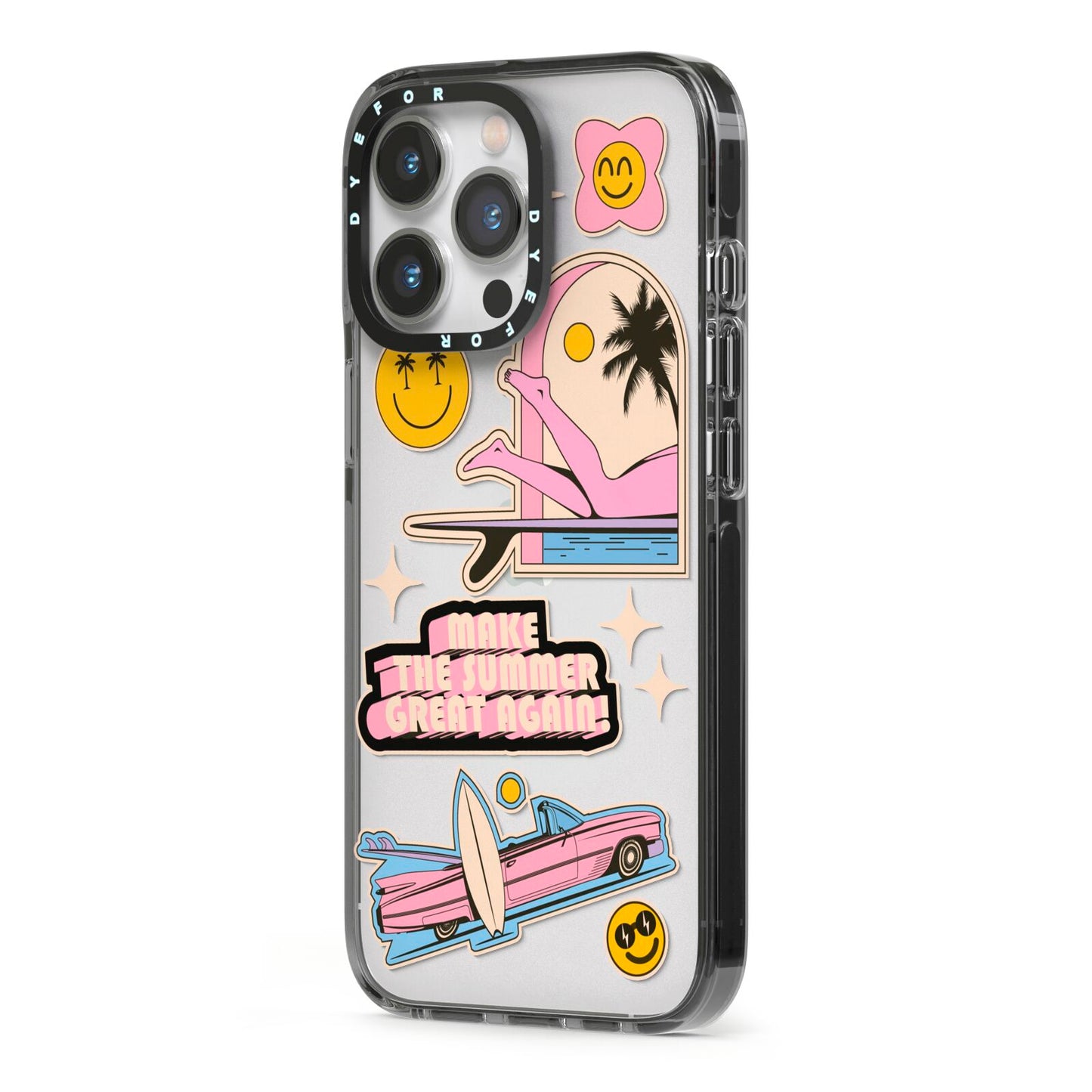 California Girl Sticker iPhone 13 Pro Black Impact Case Side Angle on Silver phone
