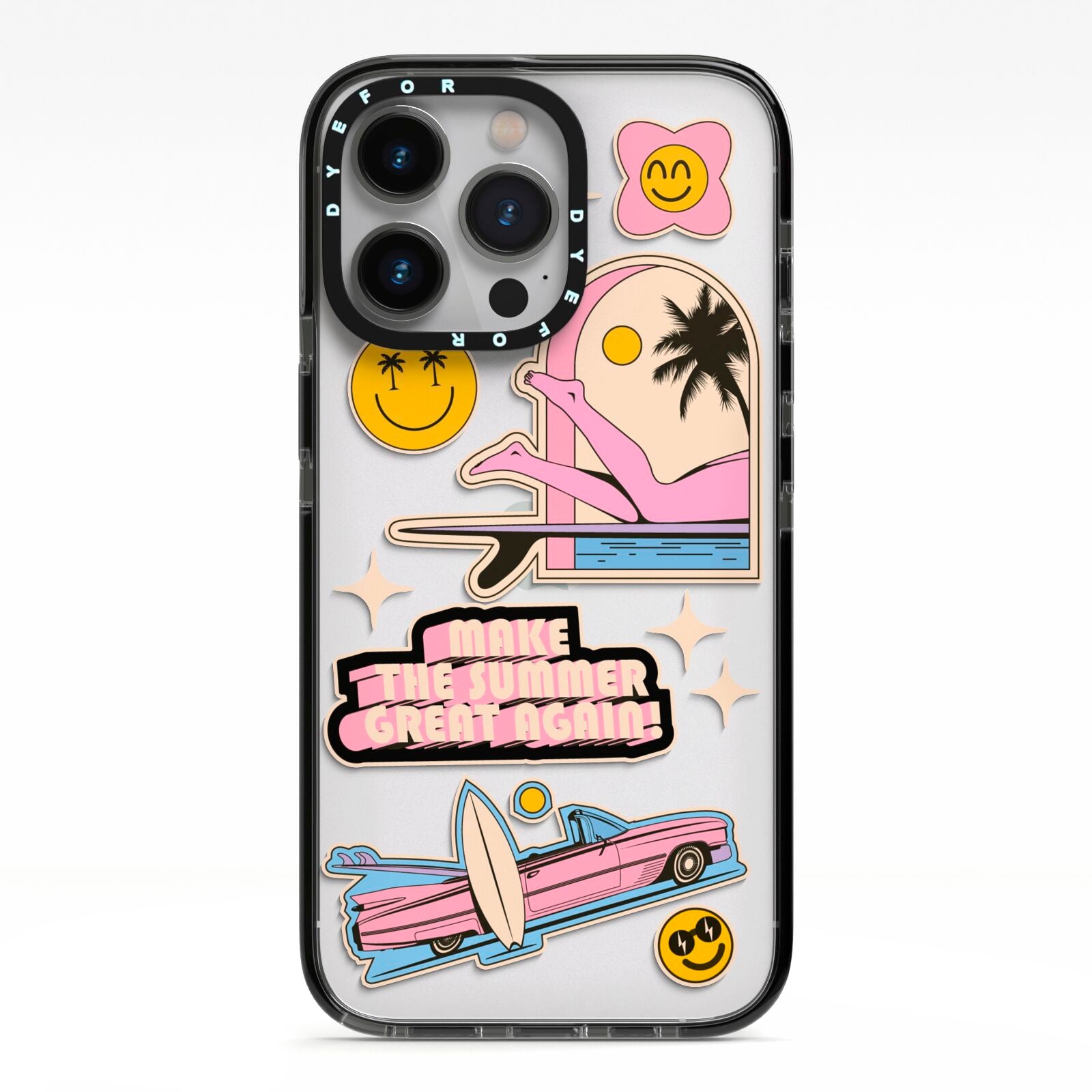 California Girl Sticker iPhone 13 Pro Black Impact Case on Silver phone