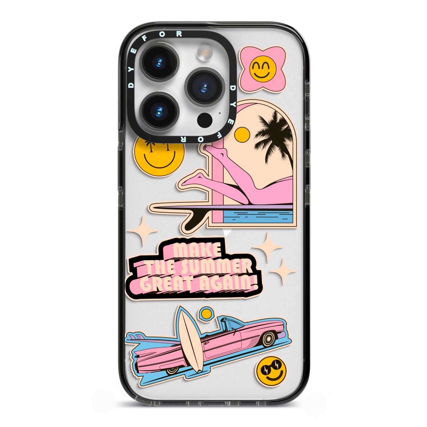 California Girl Sticker iPhone 14 Pro Black Impact Case on Silver phone