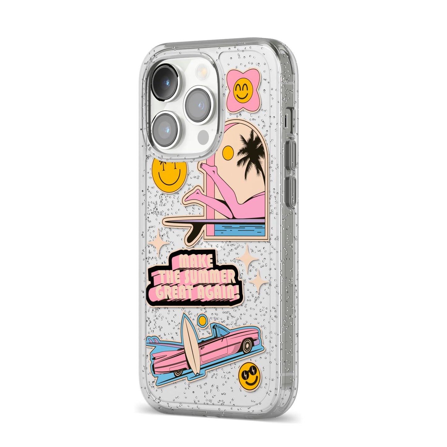 California Girl Sticker iPhone 14 Pro Glitter Tough Case Silver Angled Image