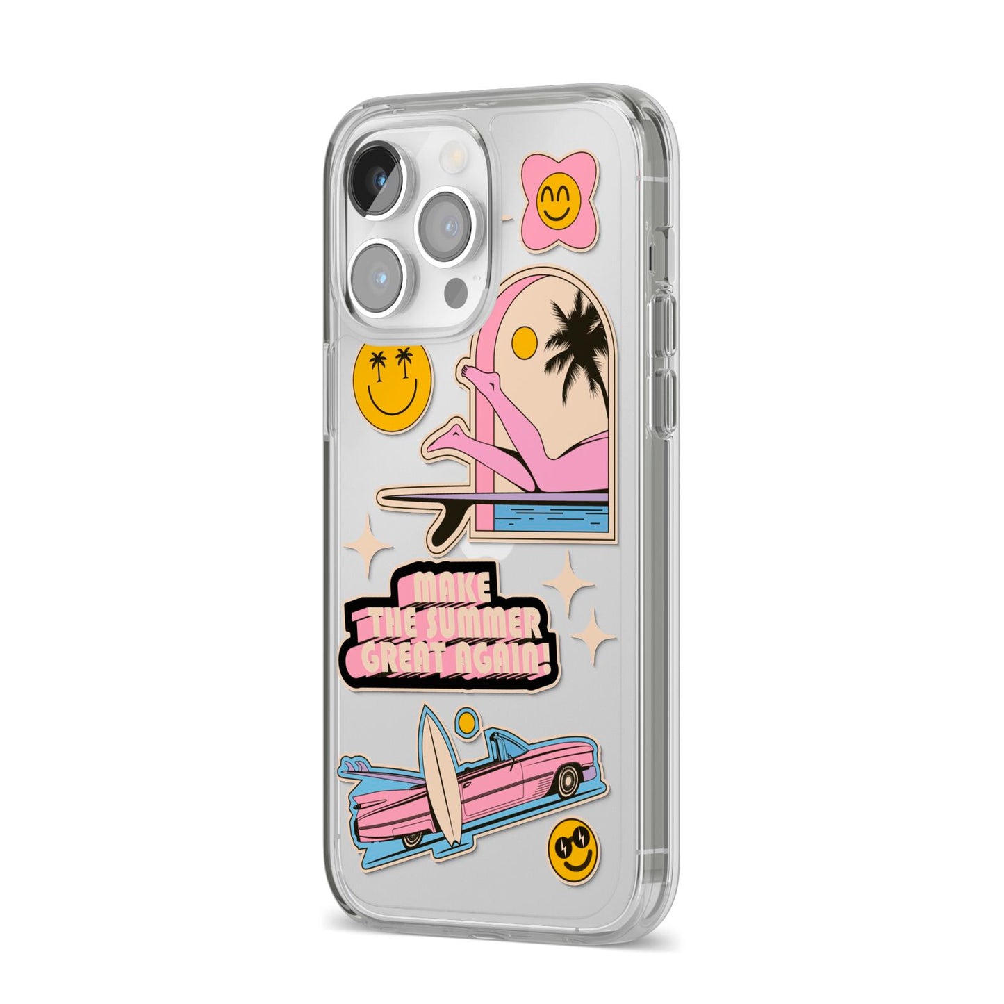 California Girl Sticker iPhone 14 Pro Max Clear Tough Case Silver Angled Image