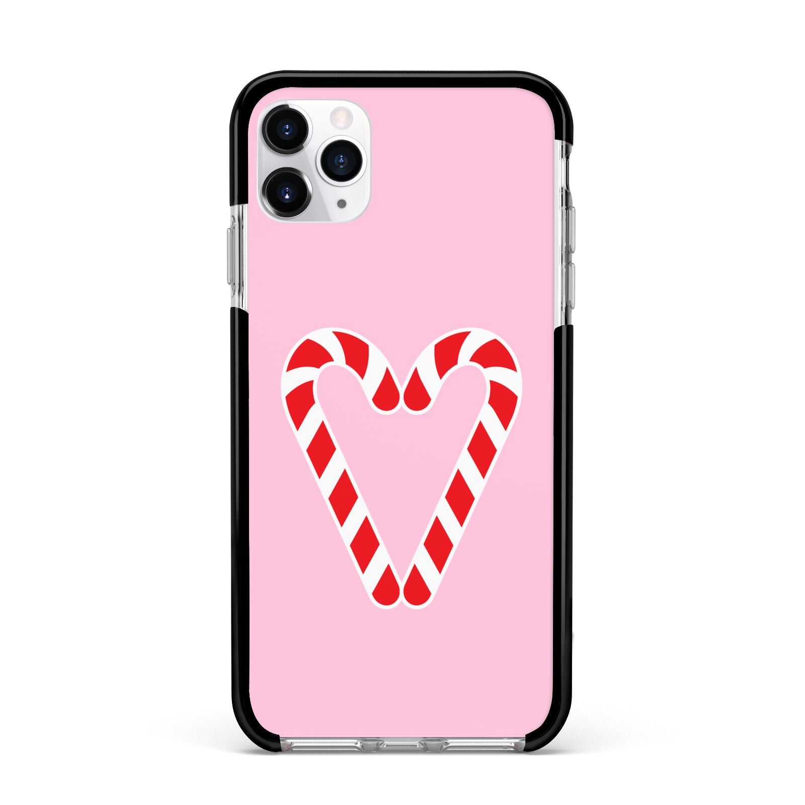 Candy Cane Heart Apple iPhone 11 Pro Max in Silver with Black Impact Case