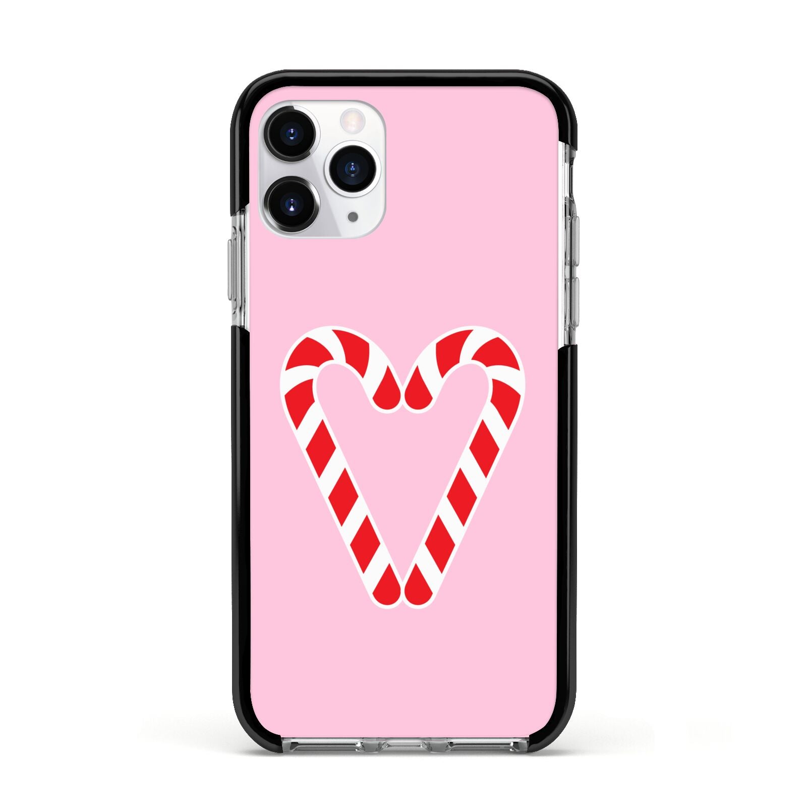 Candy Cane Heart Apple iPhone 11 Pro in Silver with Black Impact Case