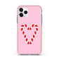 Candy Cane Heart Apple iPhone 11 Pro in Silver with Pink Impact Case