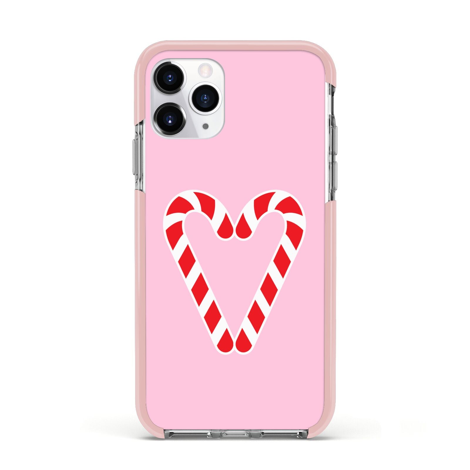 Candy Cane Heart Apple iPhone 11 Pro in Silver with Pink Impact Case