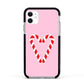 Candy Cane Heart Apple iPhone 11 in White with Black Impact Case