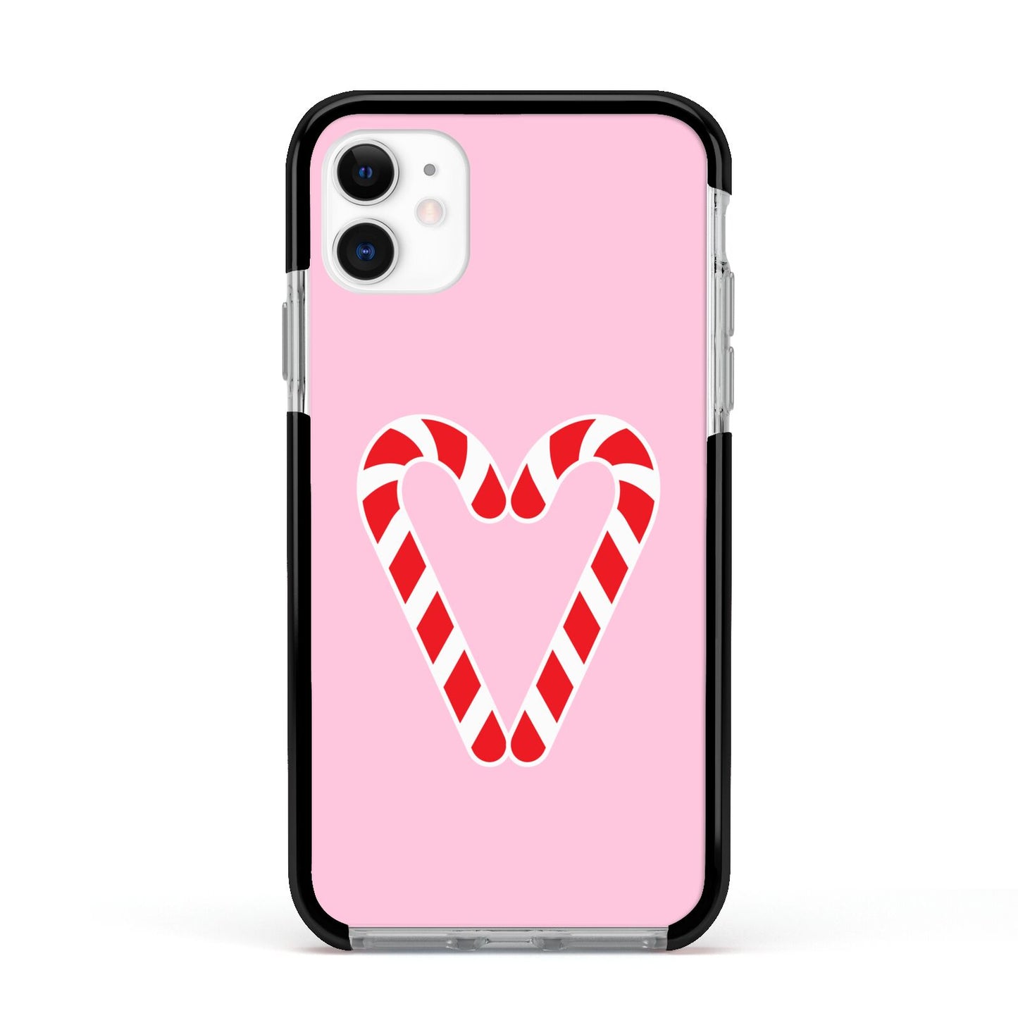 Candy Cane Heart Apple iPhone 11 in White with Black Impact Case