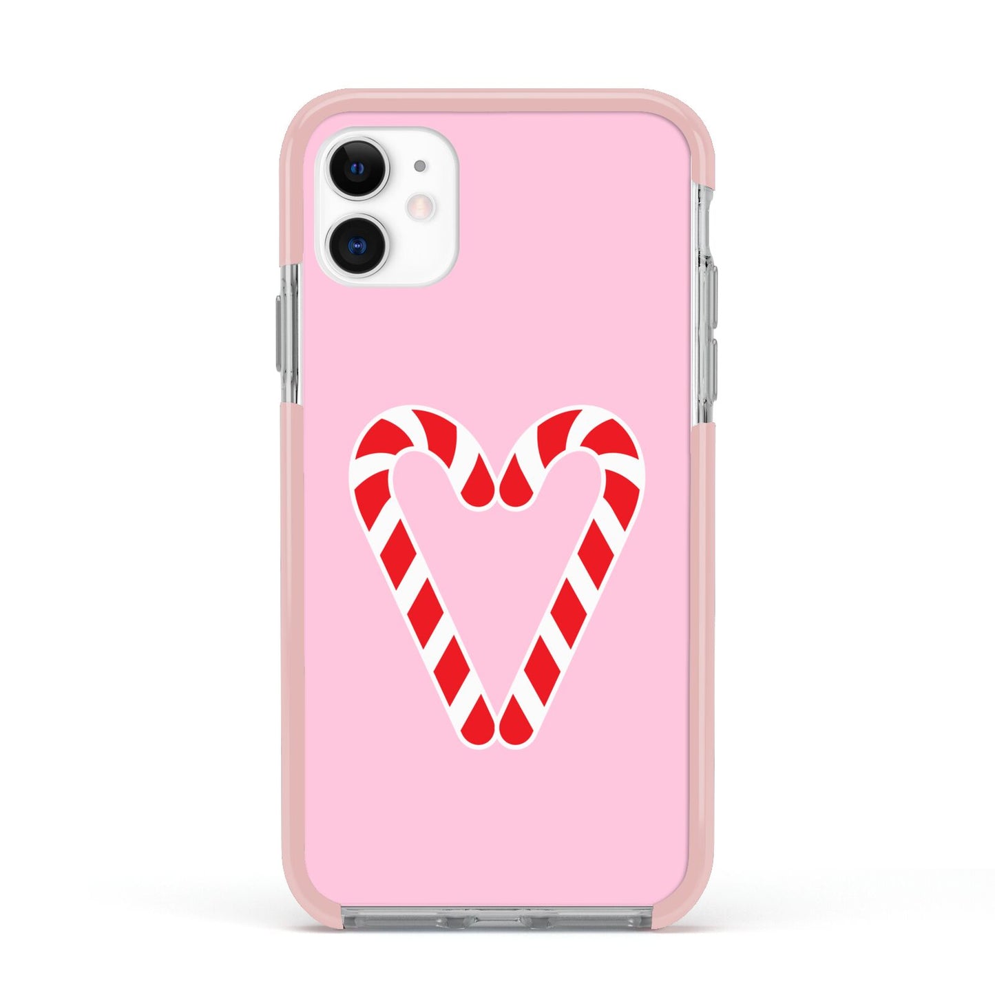 Candy Cane Heart Apple iPhone 11 in White with Pink Impact Case