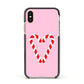 Candy Cane Heart Apple iPhone Xs Impact Case Black Edge on Gold Phone