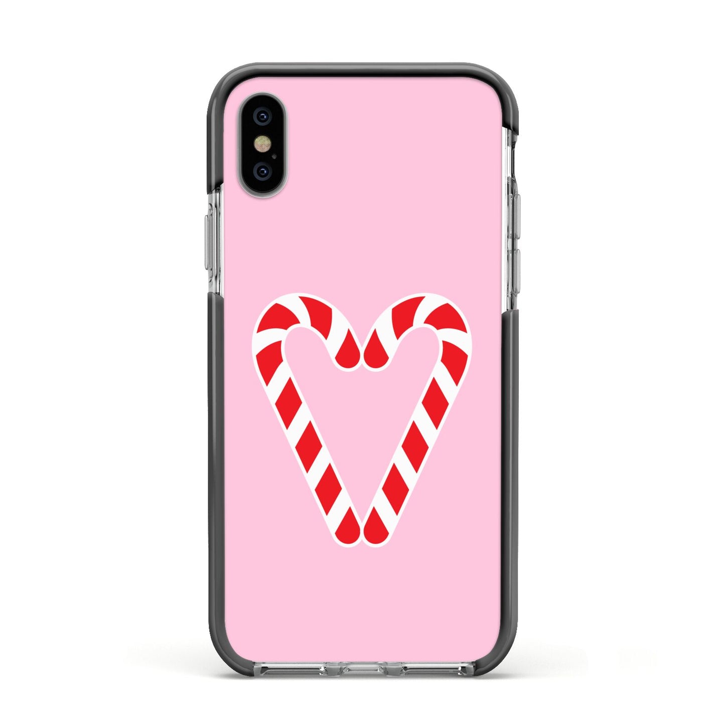 Candy Cane Heart Apple iPhone Xs Impact Case Black Edge on Silver Phone