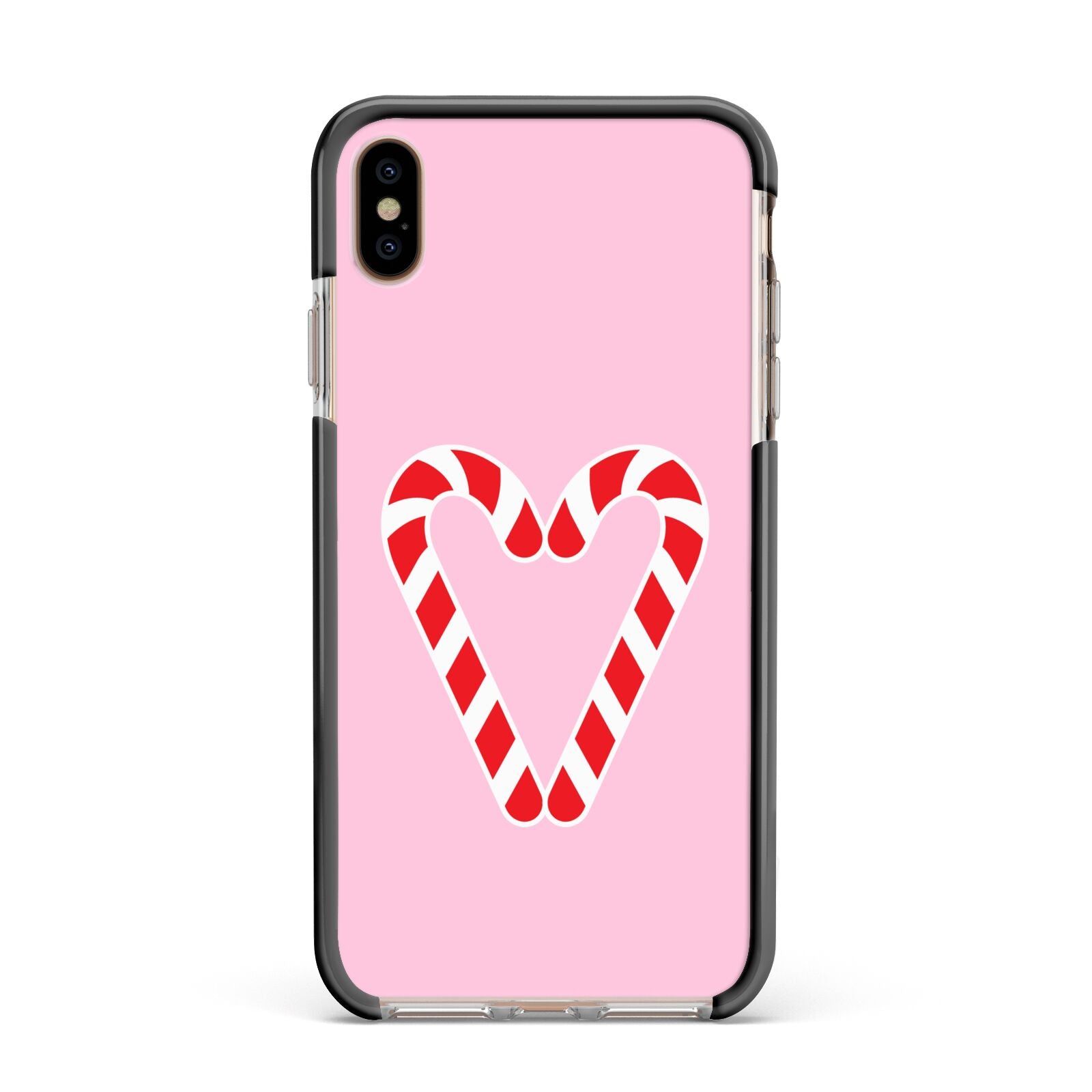 Candy Cane Heart Apple iPhone Xs Max Impact Case Black Edge on Gold Phone