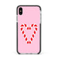 Candy Cane Heart Apple iPhone Xs Max Impact Case Black Edge on Silver Phone