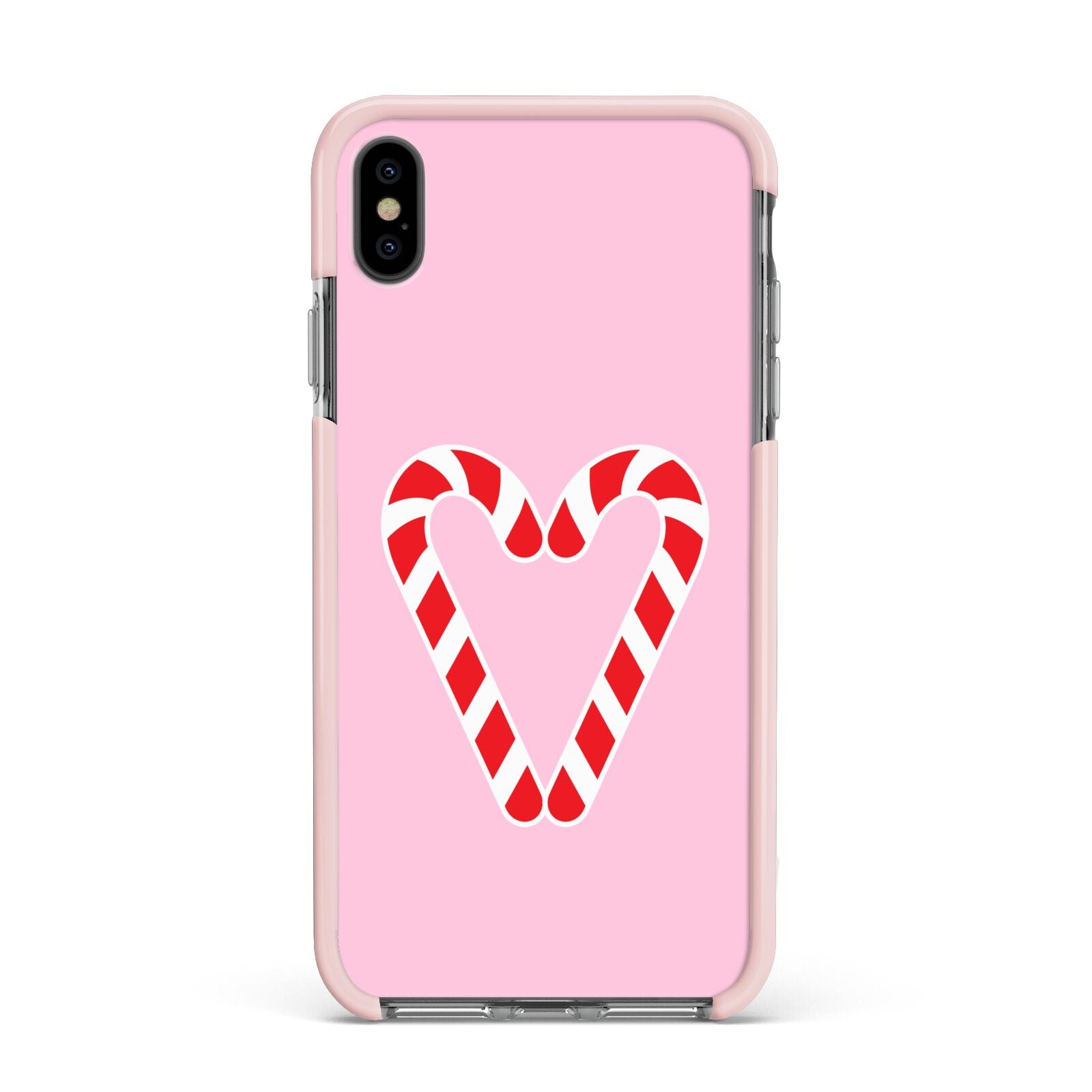 Candy Cane Heart Apple iPhone Xs Max Impact Case Pink Edge on Black Phone
