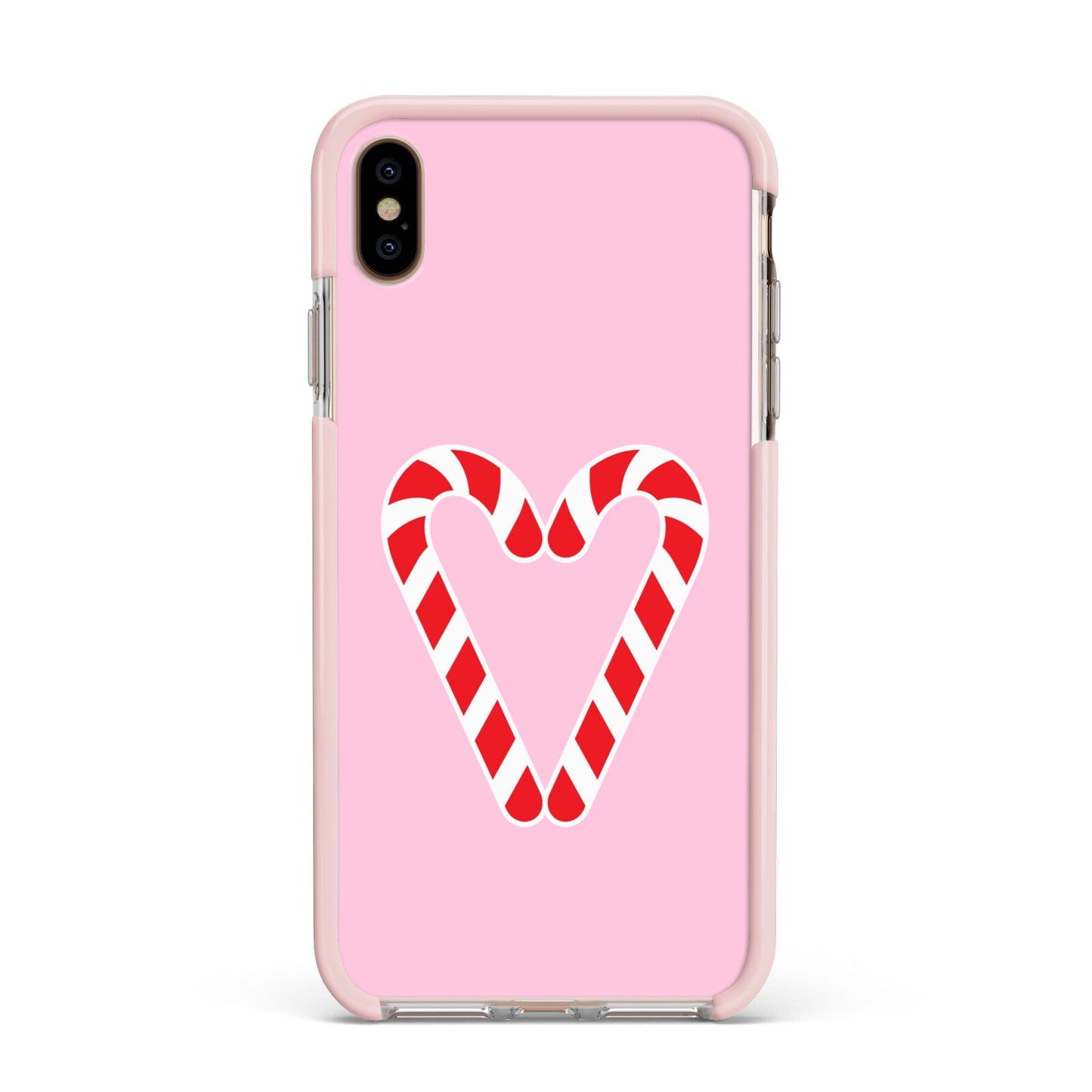 Candy Cane Heart Apple iPhone Xs Max Impact Case Pink Edge on Gold Phone