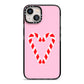 Candy Cane Heart iPhone 13 Black Impact Case on Silver phone