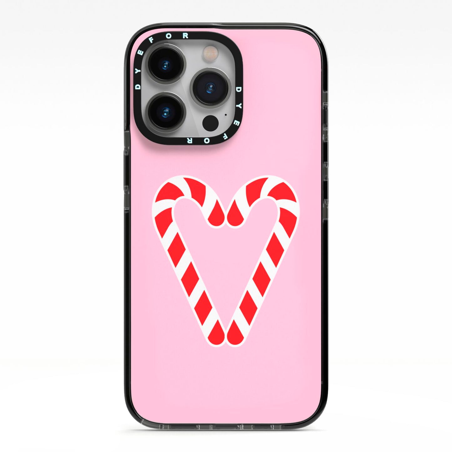 Candy Cane Heart iPhone 13 Pro Black Impact Case on Silver phone