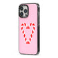 Candy Cane Heart iPhone 13 Pro Max Black Impact Case Side Angle on Silver phone