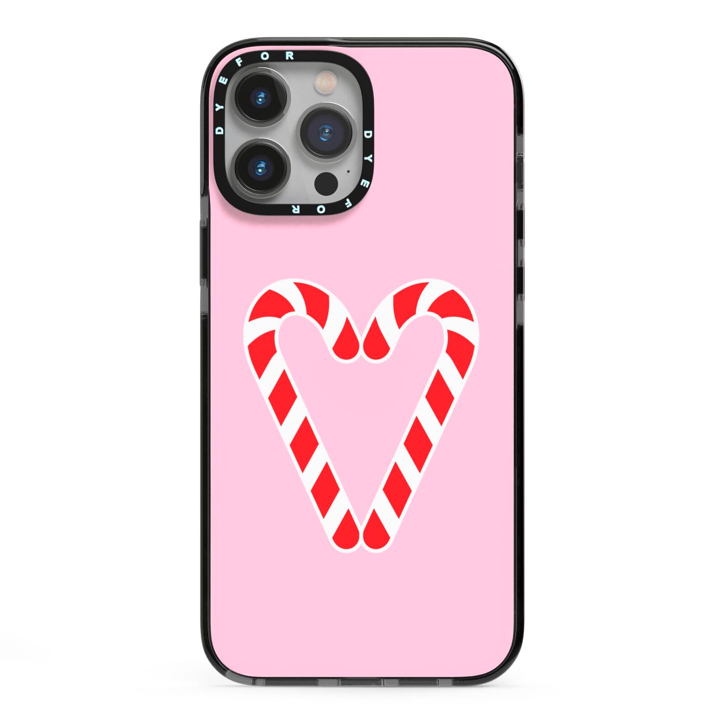 Candy Cane Heart iPhone 13 Pro Max Black Impact Case on Silver phone