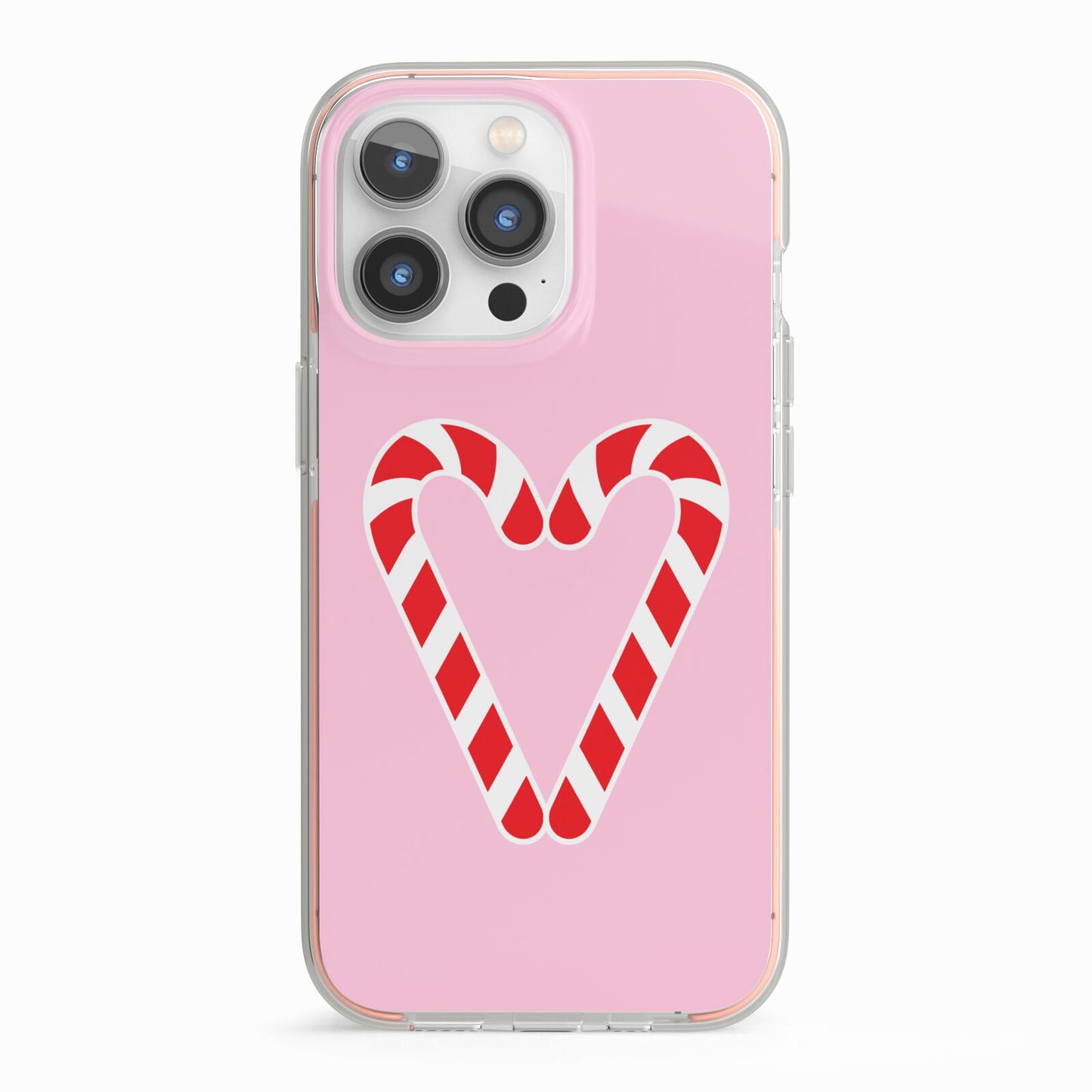Candy Cane Heart iPhone 13 Pro TPU Impact Case with Pink Edges
