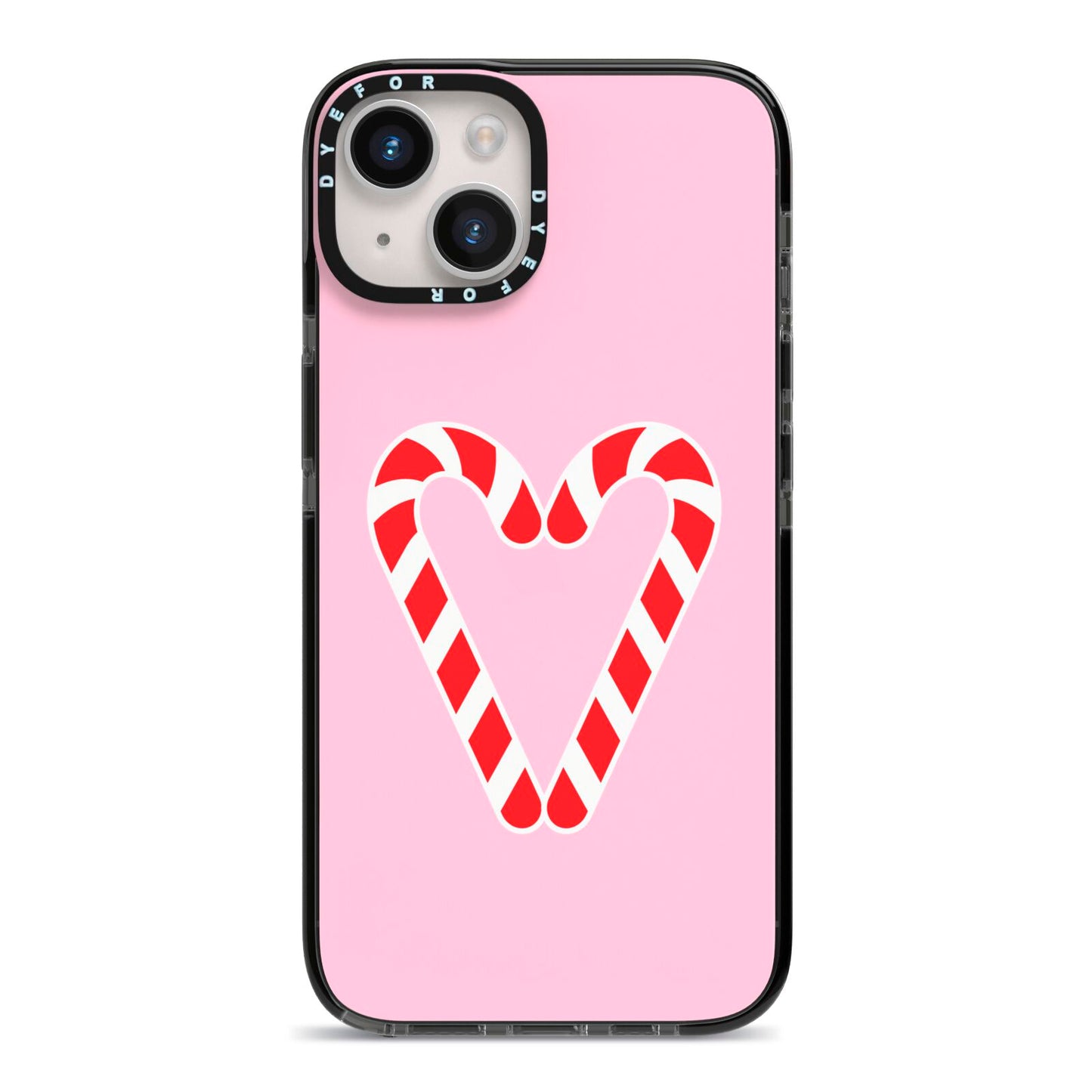 Candy Cane Heart iPhone 14 Black Impact Case on Silver phone