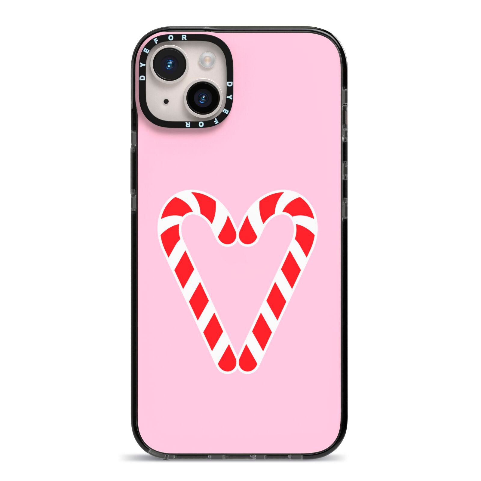 Candy Cane Heart iPhone 14 Plus Black Impact Case on Silver phone