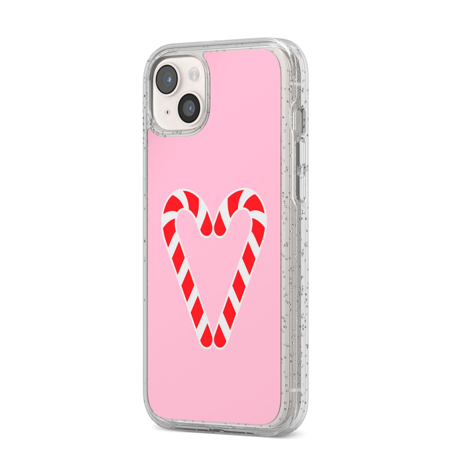 Candy Cane Heart iPhone 14 Plus Glitter Tough Case Starlight Angled Image