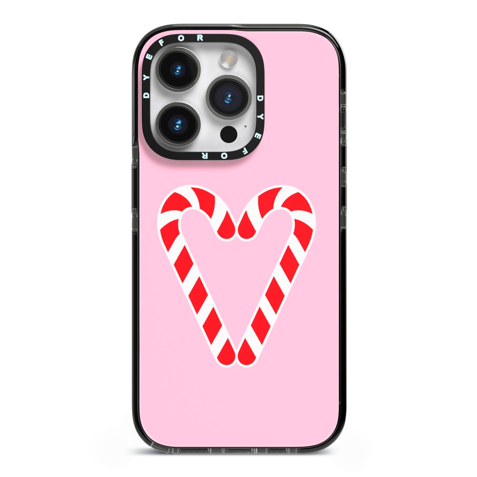 Candy Cane Heart iPhone 14 Pro Black Impact Case on Silver phone