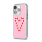 Candy Cane Heart iPhone 14 Pro Clear Tough Case Silver Angled Image