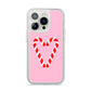 Candy Cane Heart iPhone 14 Pro Clear Tough Case Silver
