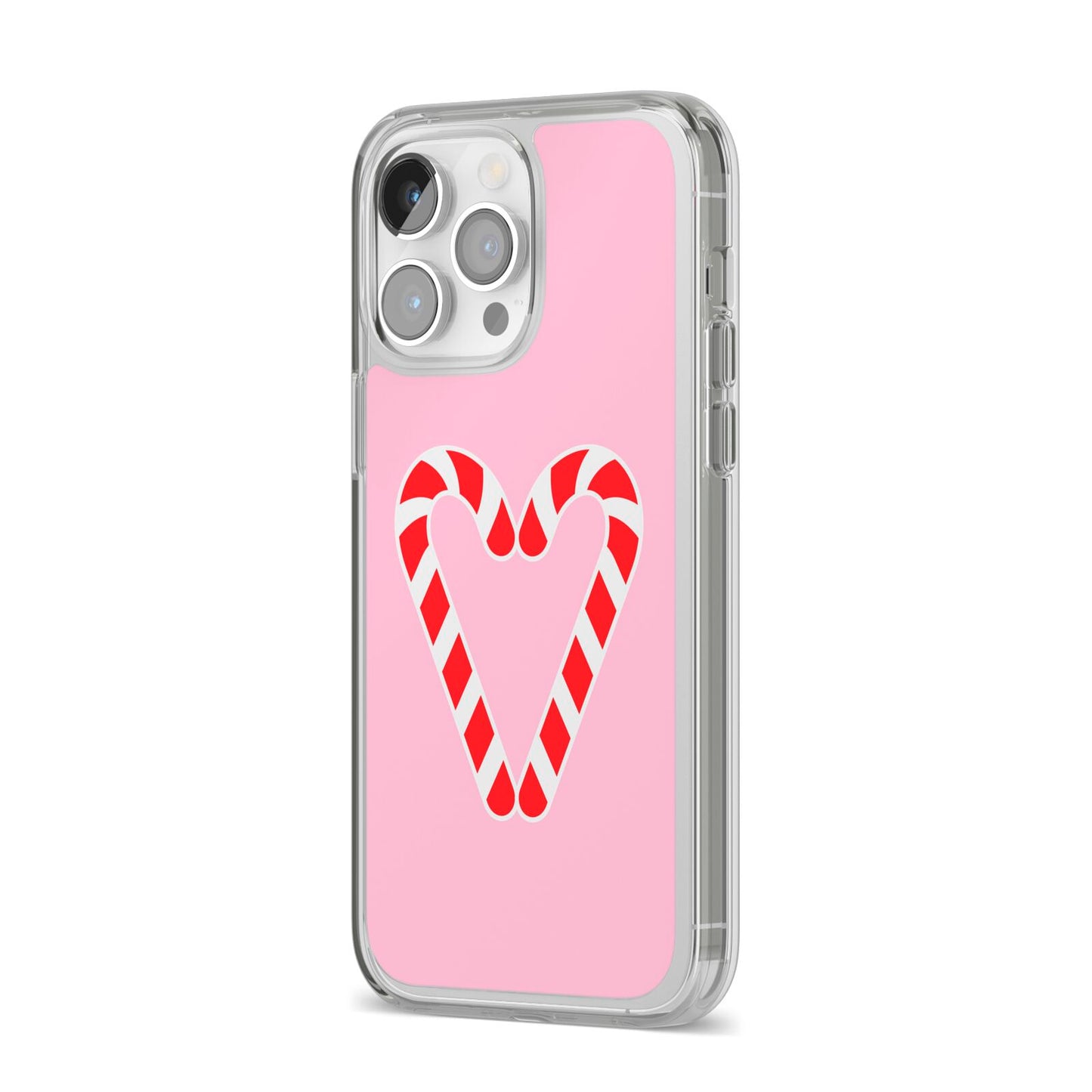 Candy Cane Heart iPhone 14 Pro Max Clear Tough Case Silver Angled Image