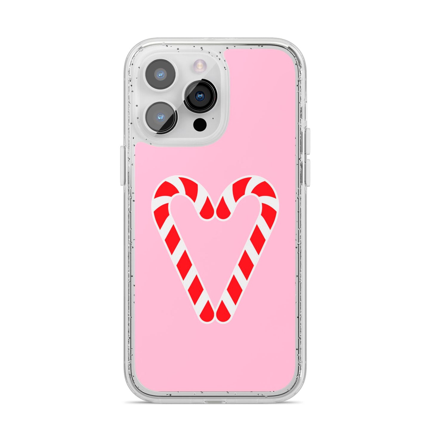 Candy Cane Heart iPhone 14 Pro Max Glitter Tough Case Silver