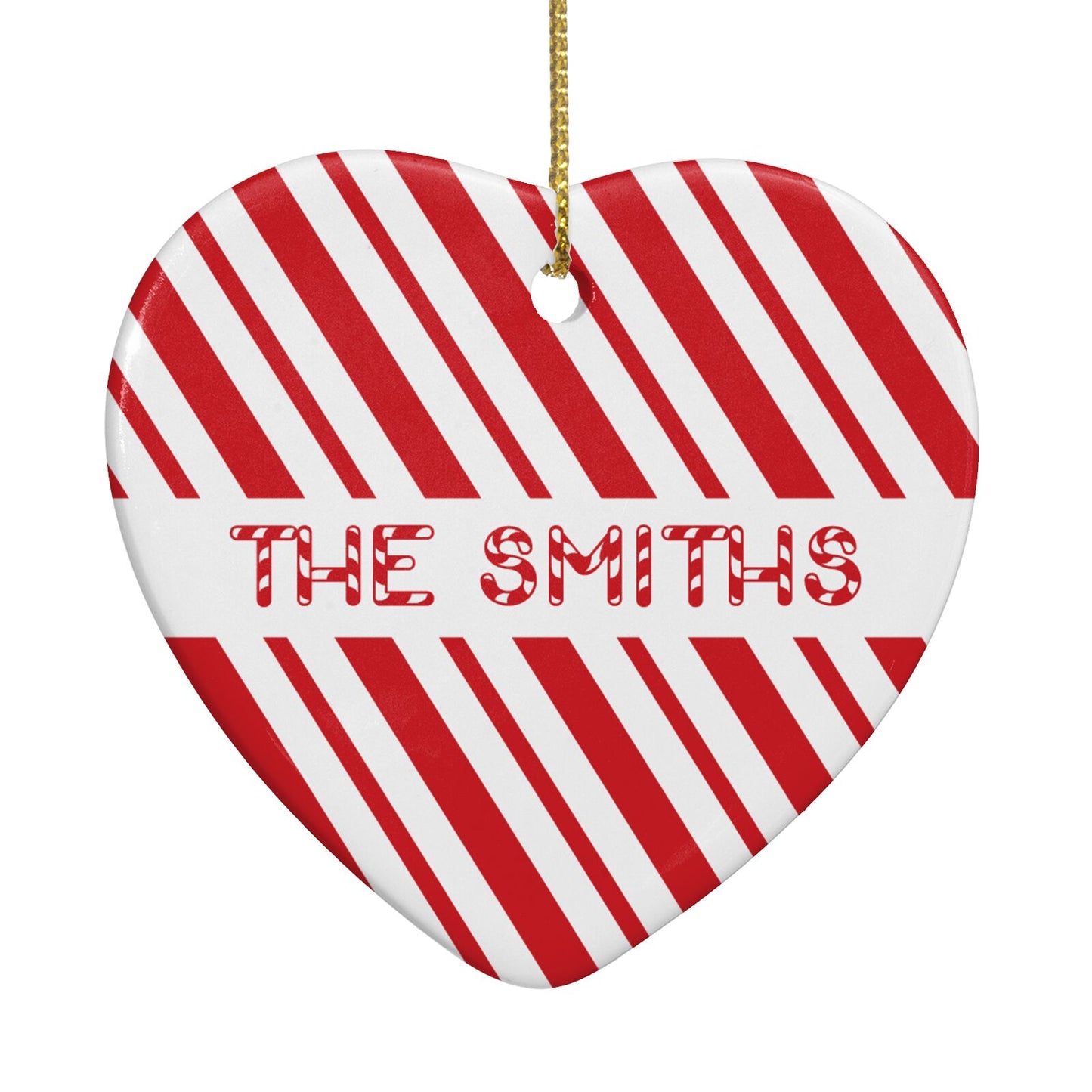 Candy Cane Personalised Heart Decoration Back Image