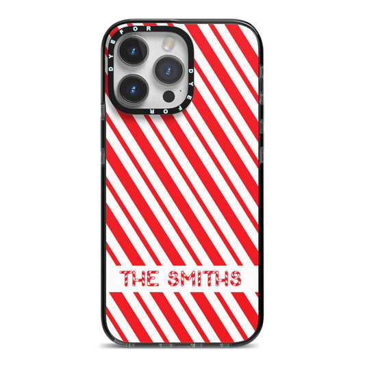 Candy Cane Personalised iPhone 14 Pro Max Black Impact Case on Silver phone
