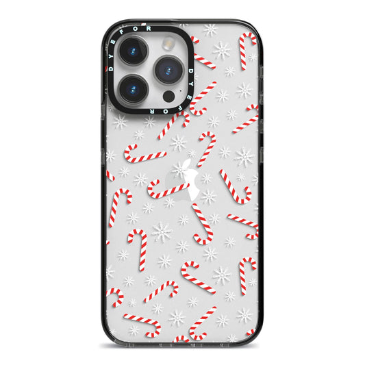 Candy Cane iPhone 14 Pro Max Black Impact Case on Silver phone