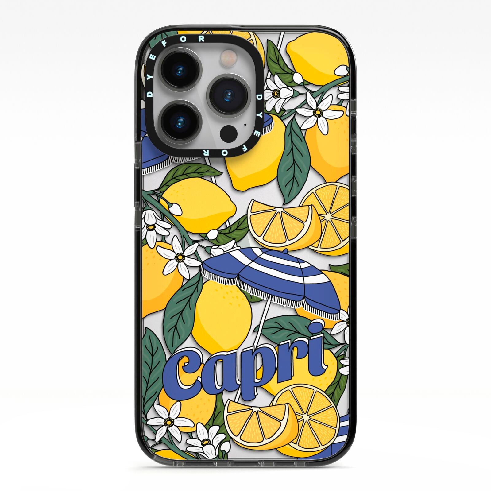Capri iPhone 13 Pro Black Impact Case on Silver phone