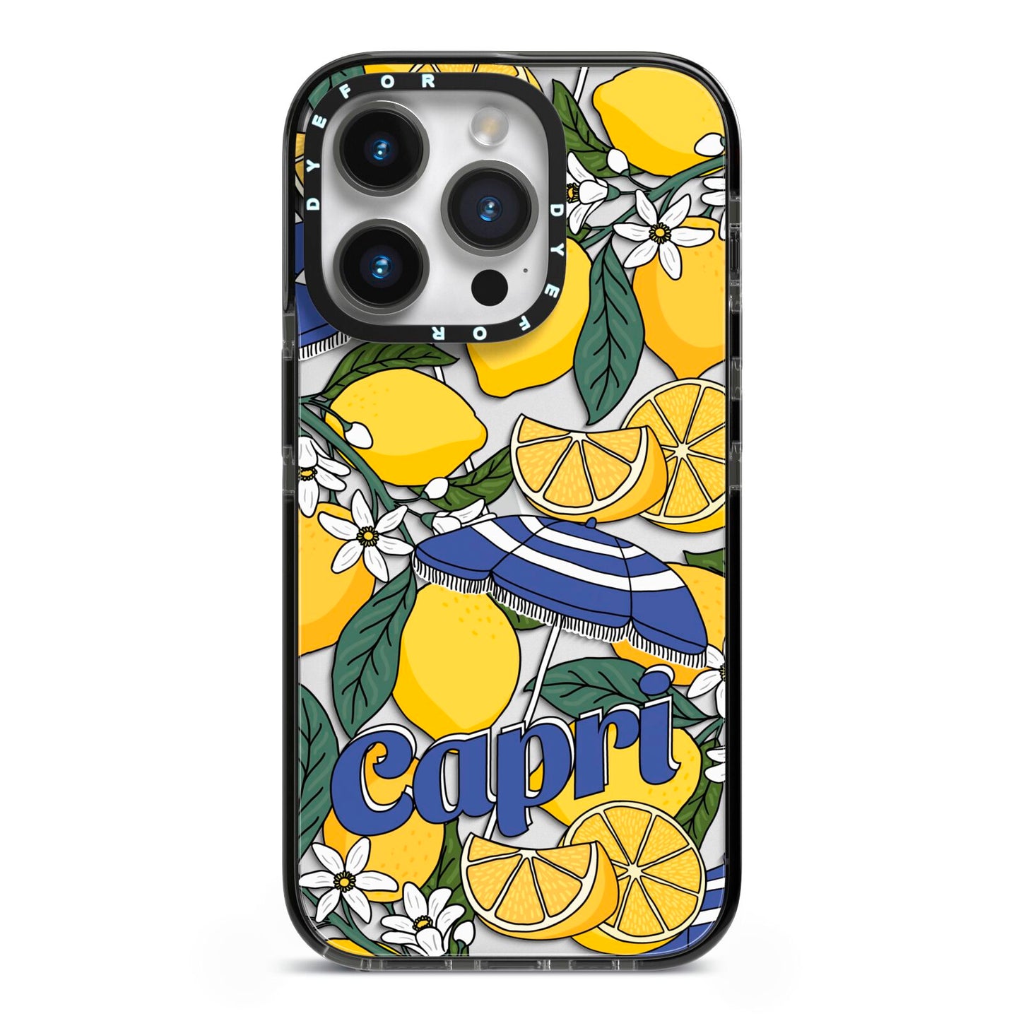 Capri iPhone 14 Pro Black Impact Case on Silver phone