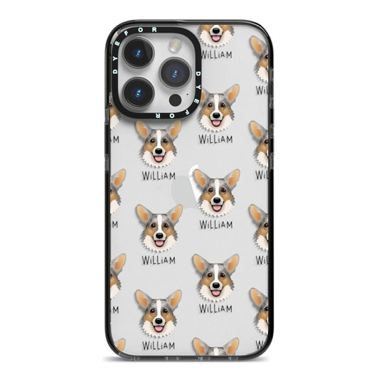 Cardigan Welsh Corgi Icon with Name iPhone 14 Pro Max Black Impact Case on Silver phone