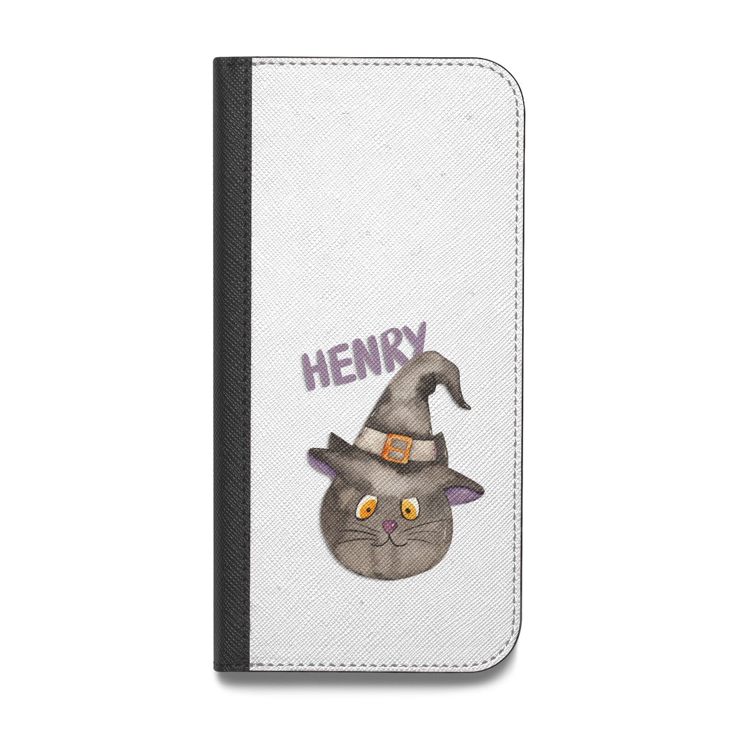 Cat in Witches Hat Custom Vegan Leather Flip Samsung Case