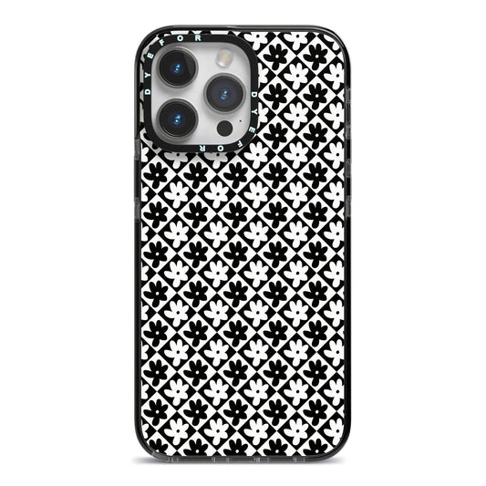 Check Flower iPhone 14 Pro Max Black Impact Case on Silver phone