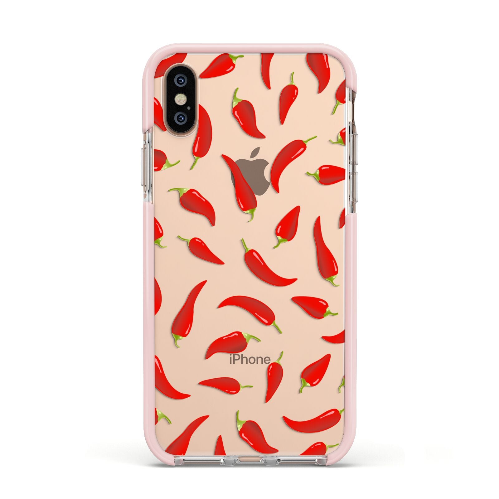 Chilli Pepper Apple iPhone Xs Impact Case Pink Edge on Gold Phone