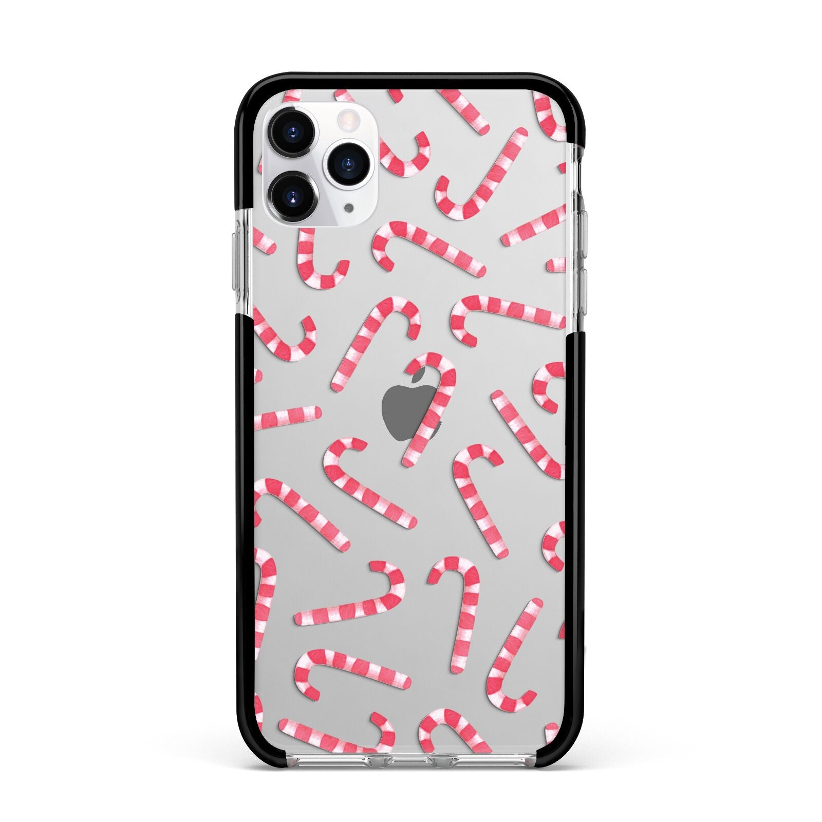 Christmas Candy Cane Apple iPhone 11 Pro Max in Silver with Black Impact Case