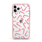 Christmas Candy Cane Apple iPhone 11 Pro in Silver with Pink Impact Case