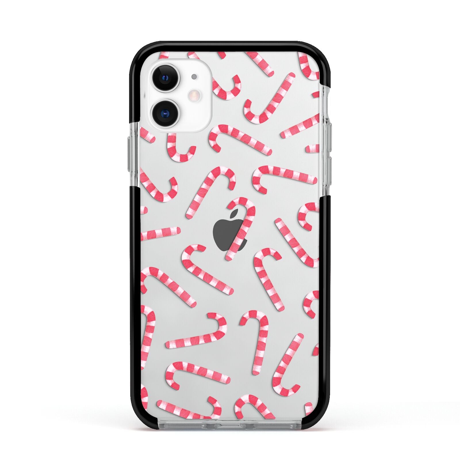 Christmas Candy Cane Apple iPhone 11 in White with Black Impact Case