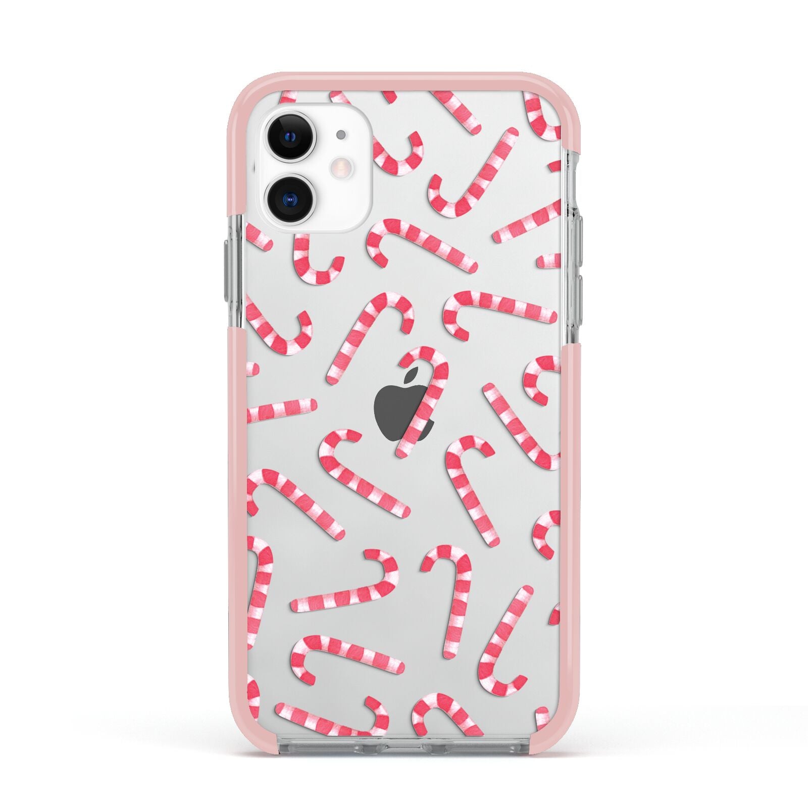 Christmas Candy Cane Apple iPhone 11 in White with Pink Impact Case
