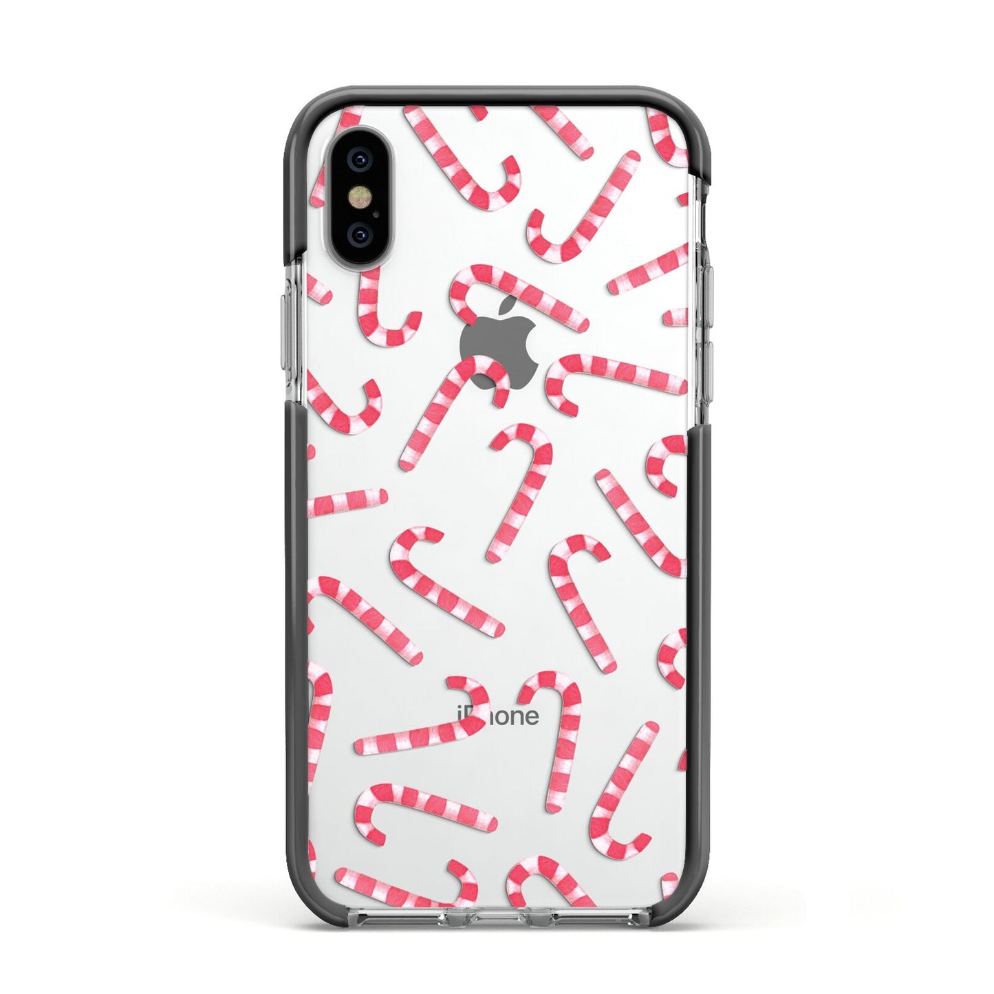 Christmas Candy Cane Apple iPhone Xs Impact Case Black Edge on Silver Phone