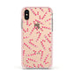 Christmas Candy Cane Apple iPhone Xs Impact Case Pink Edge on Gold Phone