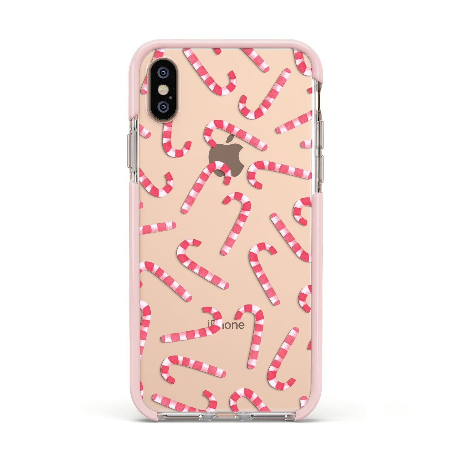 Christmas Candy Cane Apple iPhone Xs Impact Case Pink Edge on Gold Phone
