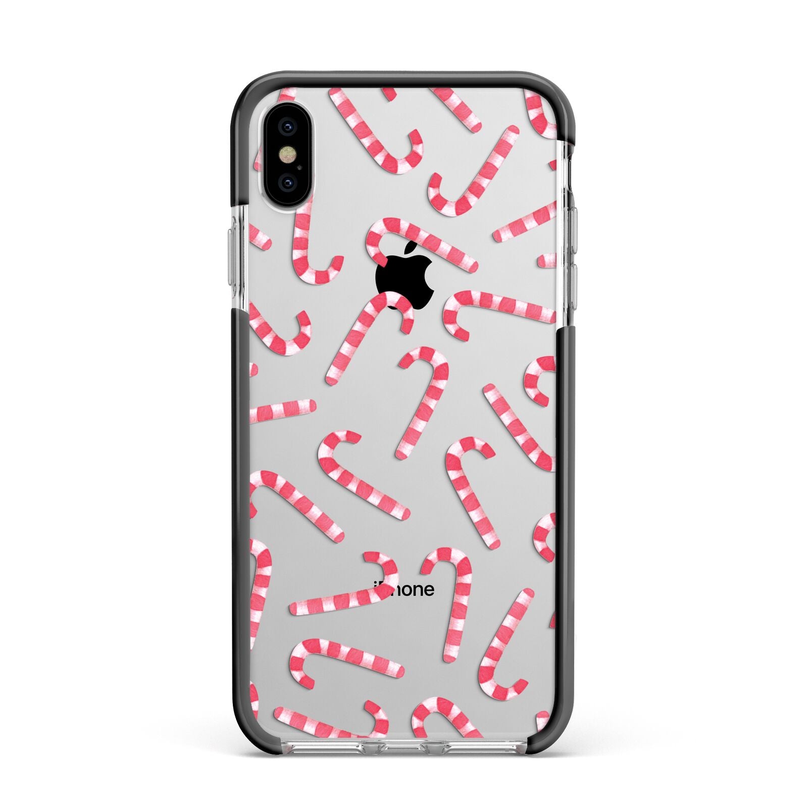 Christmas Candy Cane Apple iPhone Xs Max Impact Case Black Edge on Silver Phone