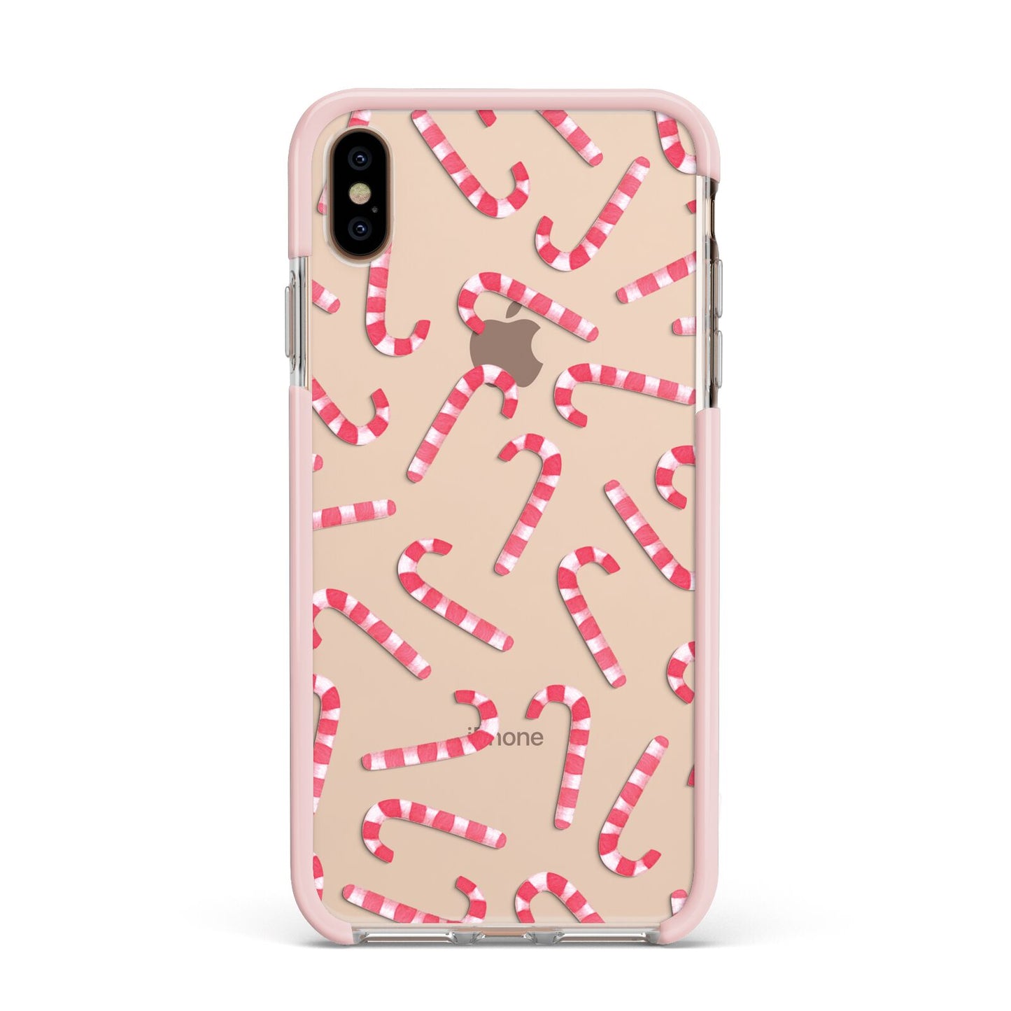 Christmas Candy Cane Apple iPhone Xs Max Impact Case Pink Edge on Gold Phone