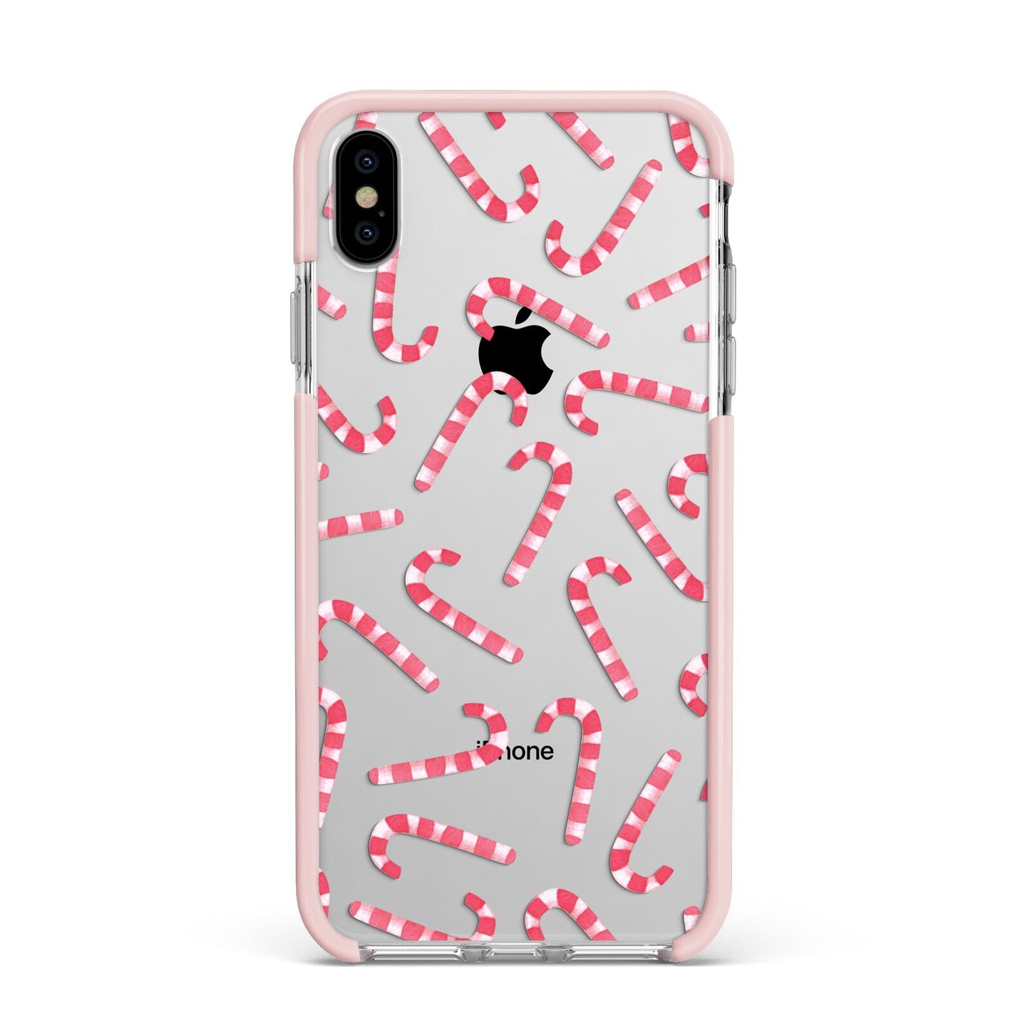 Christmas Candy Cane Apple iPhone Xs Max Impact Case Pink Edge on Silver Phone